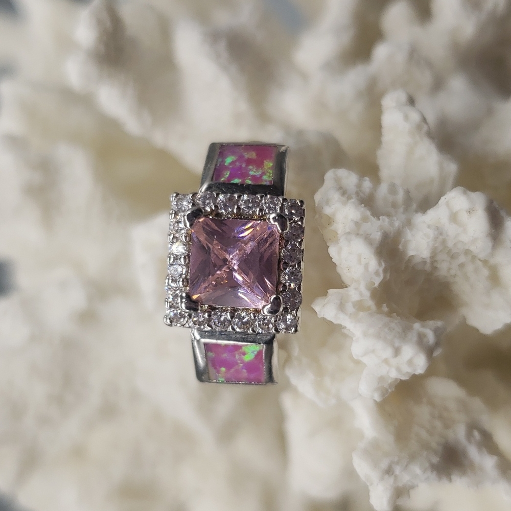 Pink Sapphire and fire opal ring